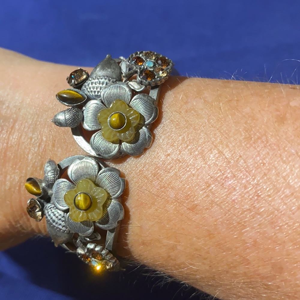 Silver and pewter (???) hinged bracelet